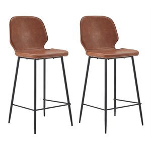 Pemberly Row 26&quot Faux Leather Counter Stools in Tan (Set of 2)