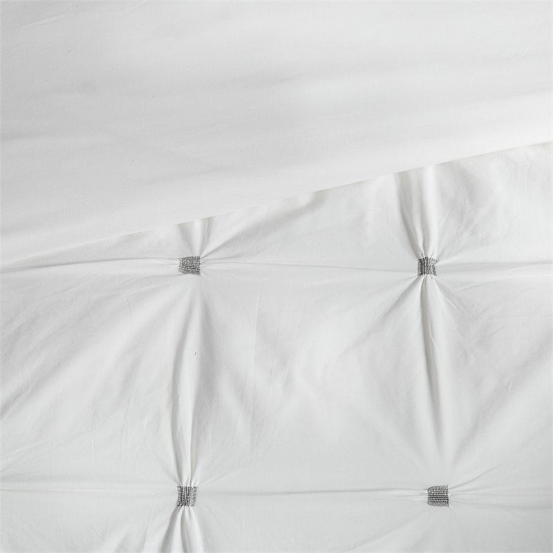 Pemberly Row Mid-Century Cotton Percale Comforter Set with Embroidery in White