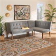 Pemberly Row Gray Velvet and Brown Wood 2-Piece Dining Nook Set