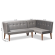 Pemberly Row Gray Velvet and Brown Wood 2-Piece Dining Nook Set