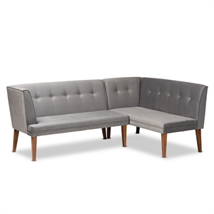 Pemberly Row Gray Velvet and Brown Wood 2-Piece Dining Nook Set