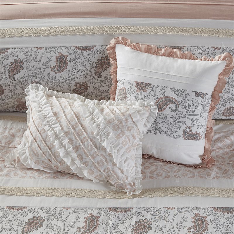 Pemberly Row 9-Piece Cotton T180 Printing Pieced Comforter Set in Pink