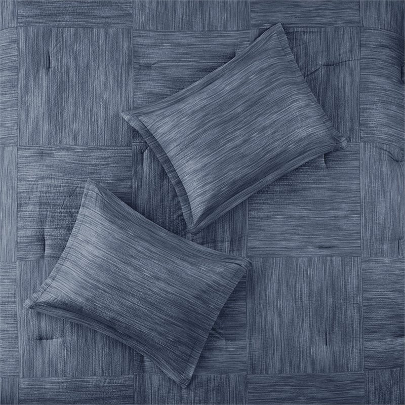 Pemberly Row 7-Piece Polyester Printed Seersucker Comforter Set in Navy