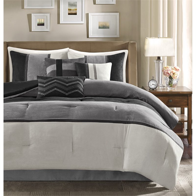 Pemberly Row 7-Piece Polyester Faux Suede Comforter Set in Black