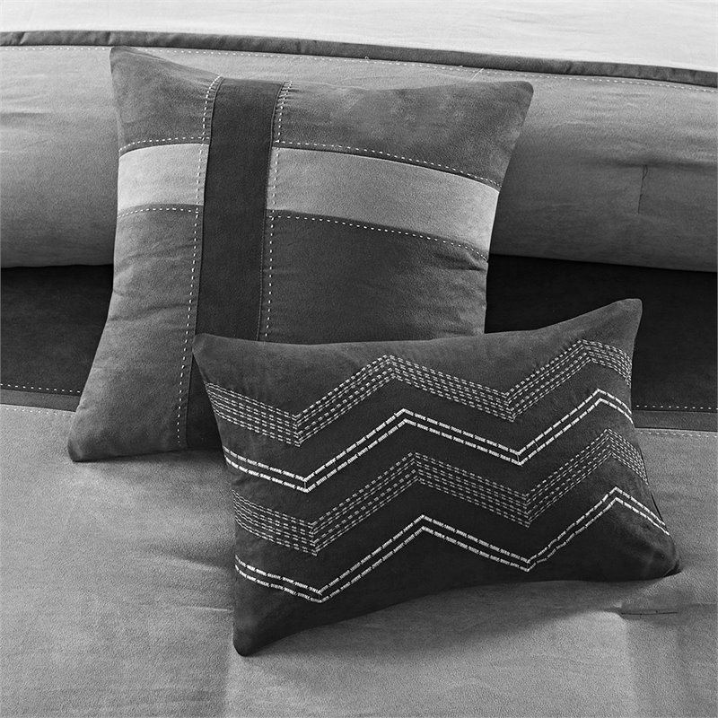 Pemberly Row 7-Piece Polyester Faux Suede Comforter Set in Black