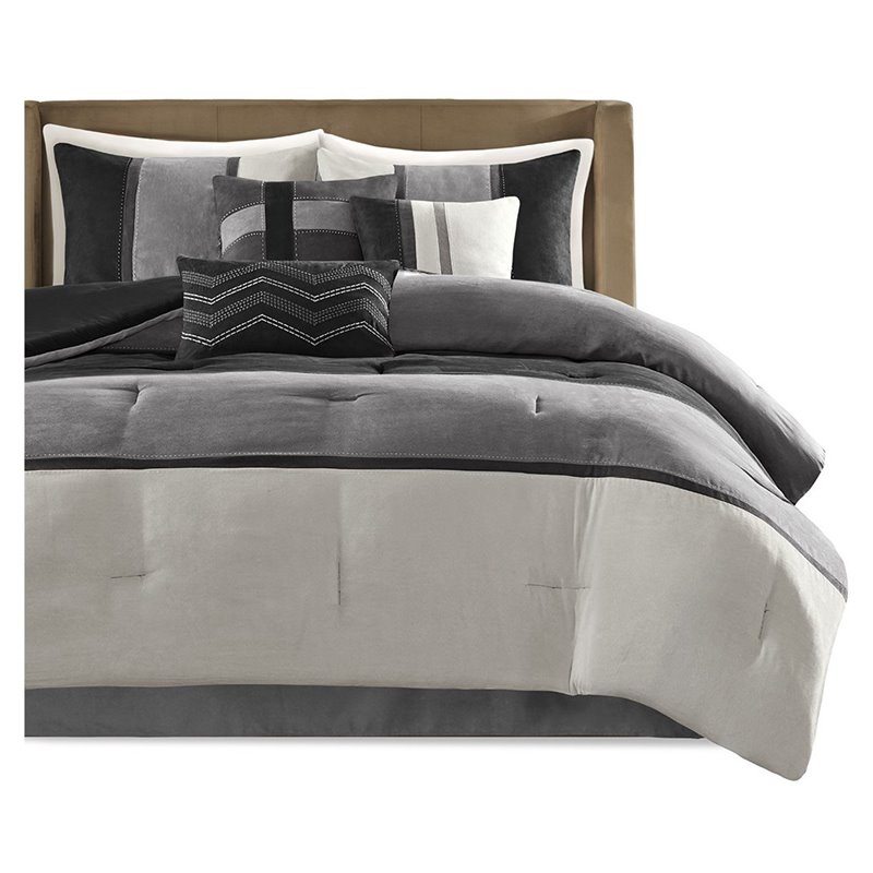 Pemberly Row 7-Piece Polyester Faux Suede Comforter Set in Black