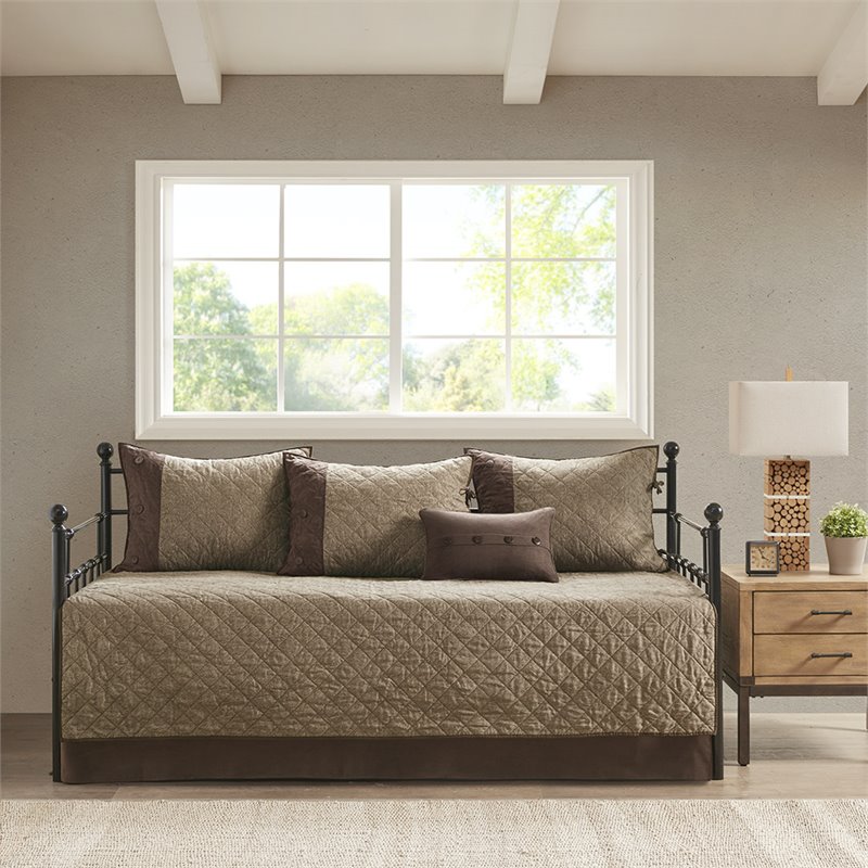 Pemberley Row Faux Suede Brown Daybed Cover Twin Reversible Machine Washable