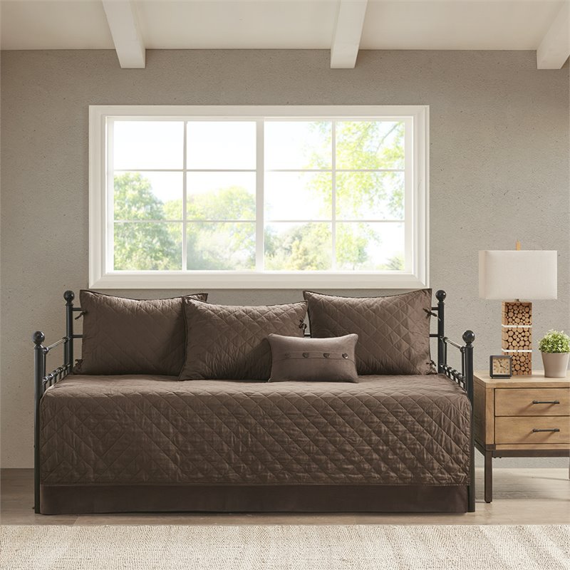 Pemberley Row Faux Suede Brown Daybed Cover Twin Reversible Machine Washable