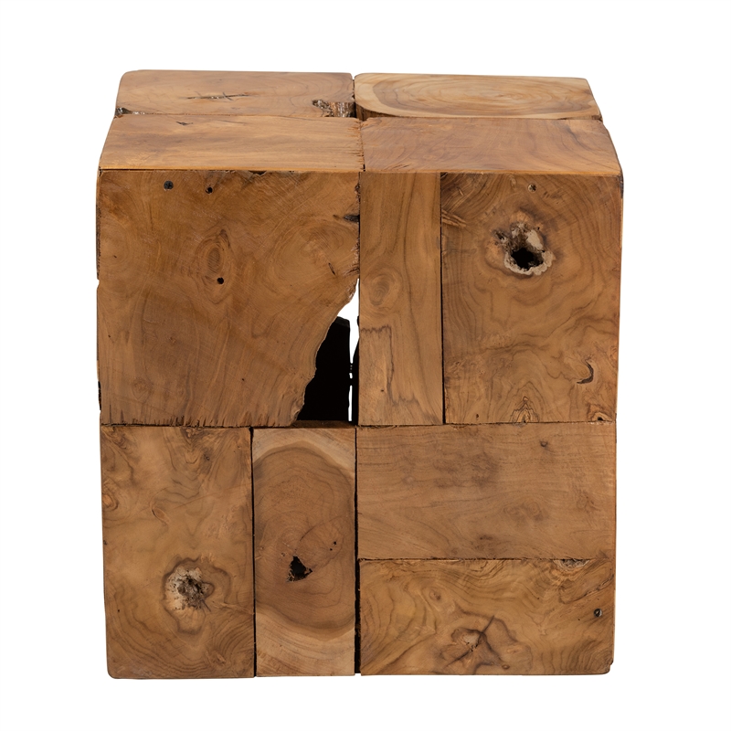 Pemberly Row Rustic Transitional Natural Brown Teak Root End Table