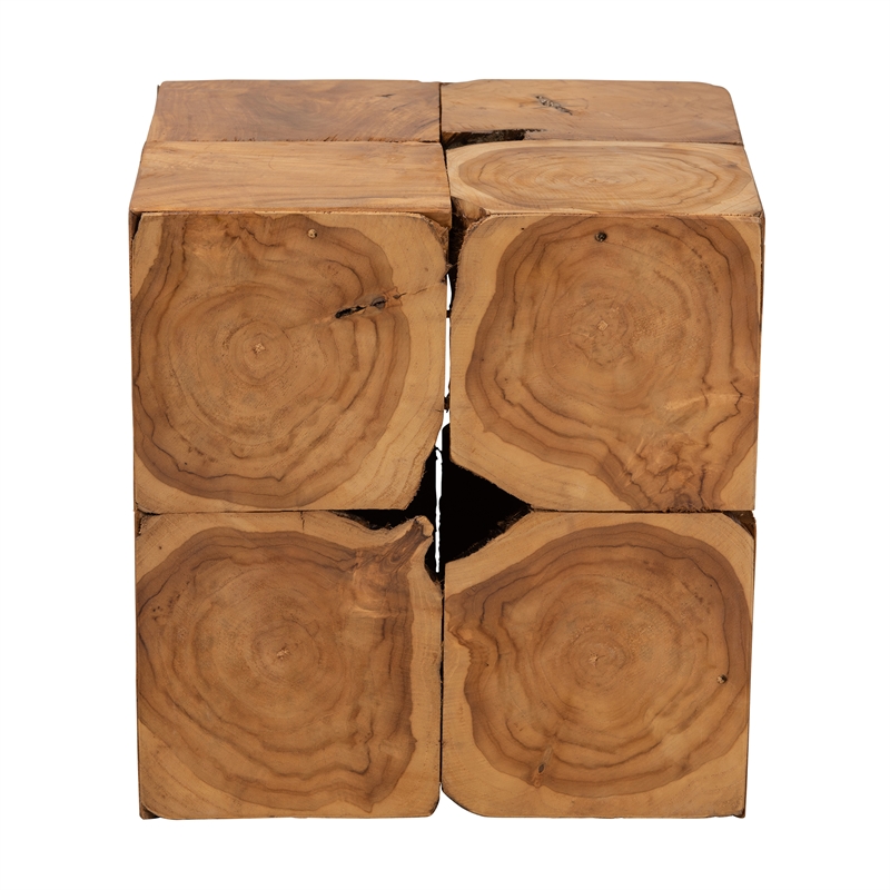 Pemberly Row Rustic Transitional Natural Brown Teak Root End Table