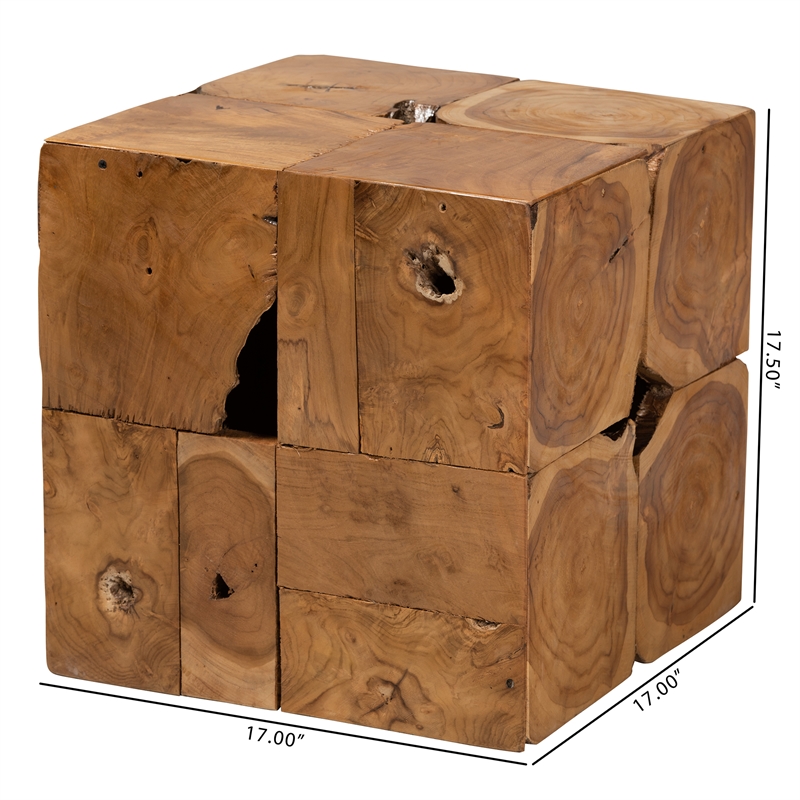 Pemberly Row Rustic Transitional Natural Brown Teak Root End Table