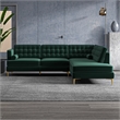 Pemberly Row Pillow Back Velvet Right-Facing Upholstered Sectional in Green