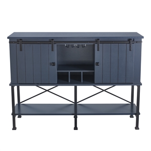Pemberly Row 52&quot Wood Bar Cabinet w/ Sliding Barn Door - Navy Blue