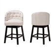 Pemberly Row Light Beige Fabric and Brown Wood 2-Piece Counter Stool Set