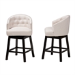 Pemberly Row Light Beige Fabric and Brown Wood 2-Piece Counter Stool Set