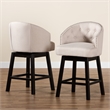 Pemberly Row Light Beige Fabric and Brown Wood 2-Piece Counter Stool Set
