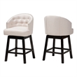 Pemberly Row Light Beige Fabric and Brown Wood 2-Piece Counter Stool Set