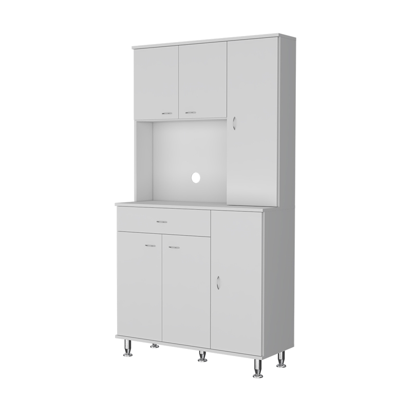 Pemberly Row 90 Pantry Cabinet with Six Doors White Engineered Wood