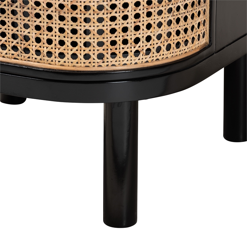 Pemberly Row Black Bayur Wood and Rattan 3-Drawer End Table Nightstand