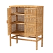 Pemberley Row Mahogany Wood Brown Storage Cabinet Rectangular Woven Rattan Fully Assembled