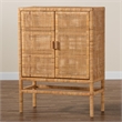 Pemberley Row Mahogany Wood Brown Storage Cabinet Rectangular Woven Rattan Fully Assembled