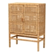 Pemberley Row Mahogany Wood Brown Storage Cabinet Rectangular Woven Rattan Fully Assembled