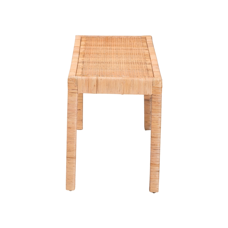 Pemberley Row Mahogany Wood and Natural Rattan Rectangular Accent Bench Fully Assembled 48.4