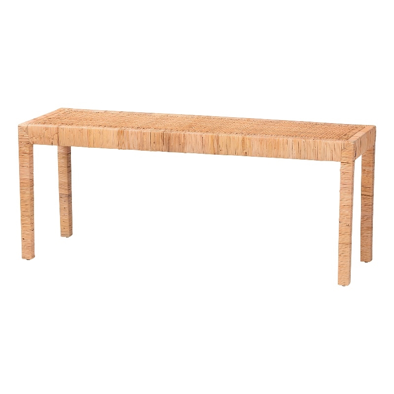 Pemberley Row Mahogany Wood and Natural Rattan Rectangular Accent Bench Fully Assembled 48.4