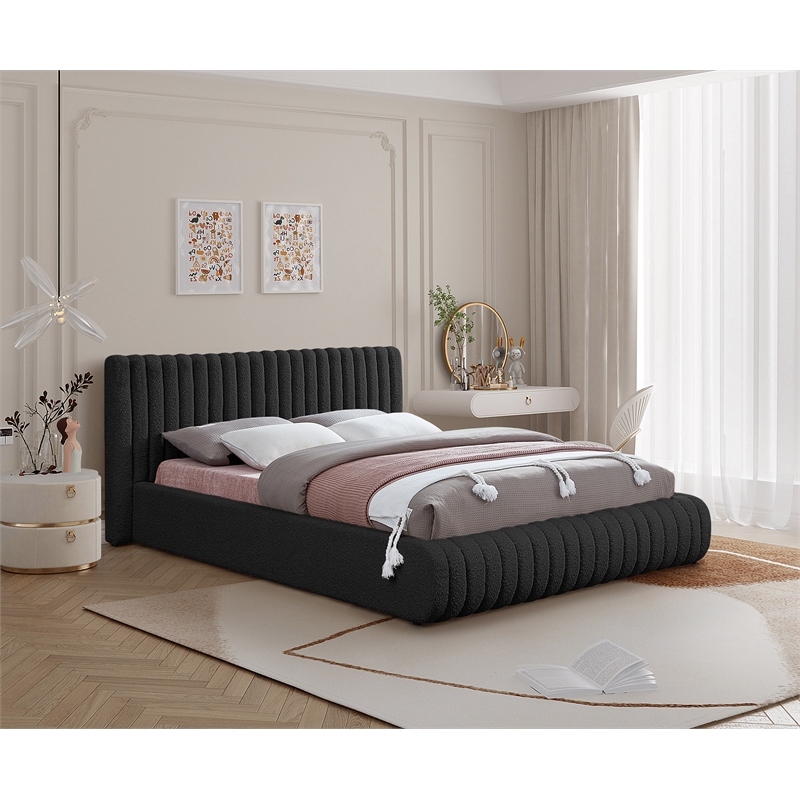 Pemberly Row Modern / Contemporary Black Boucle Fabric Queen Bed