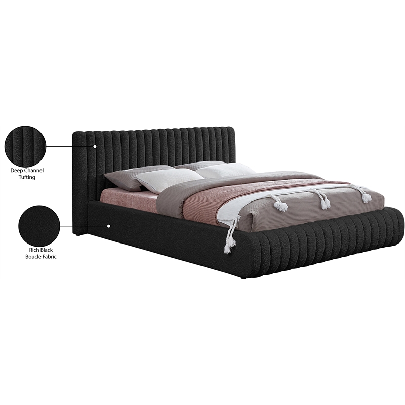 Pemberly Row Modern / Contemporary Black Boucle Fabric Queen Bed
