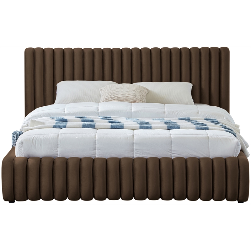 Pemberley Row Velvet Brown King Bed Rectangular Deep Channel Tufting 89