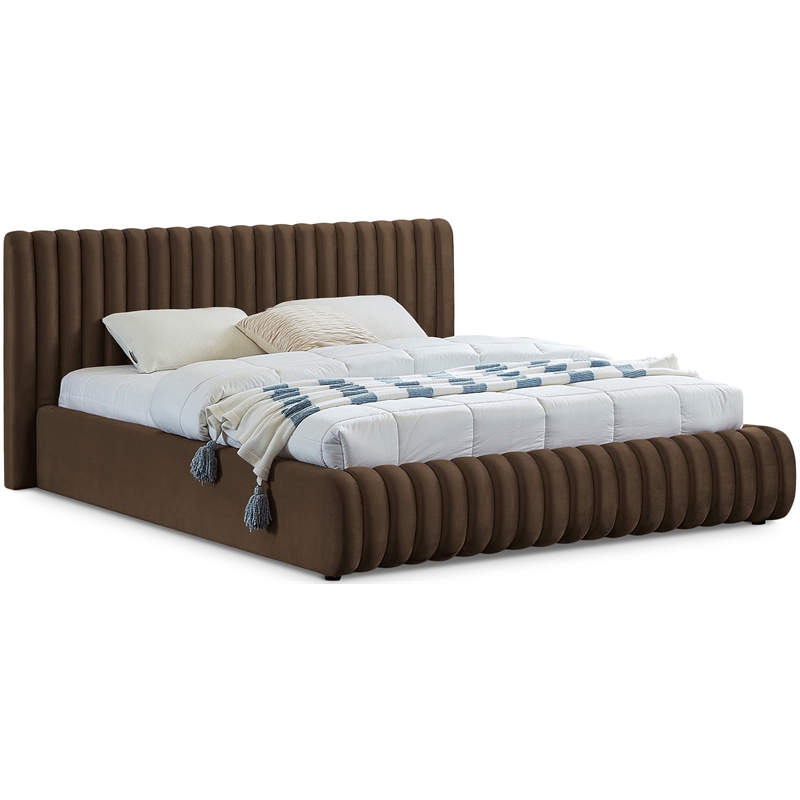 Pemberley Row Velvet Brown King Bed Rectangular Deep Channel Tufting 89