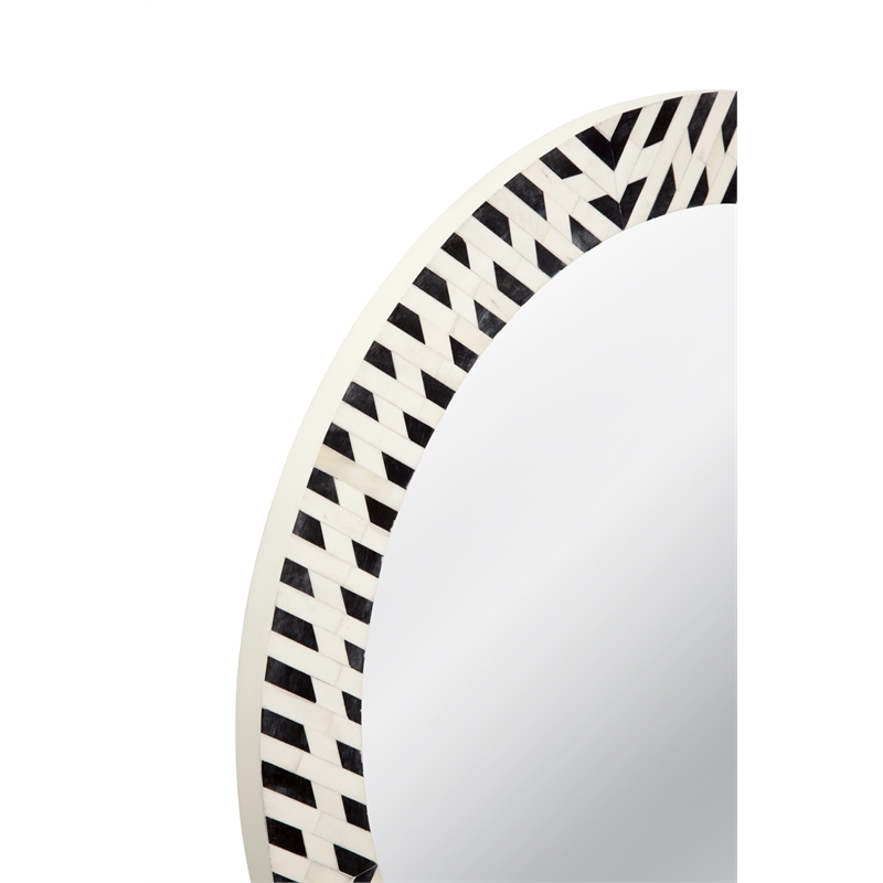 Pemberly Row Contemporary Wall Mirror in Black Resin and Bone