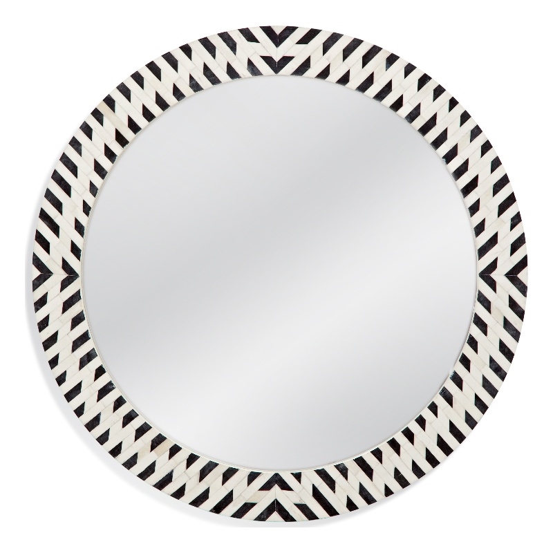 Pemberly Row Contemporary Wall Mirror in Black Resin and Bone