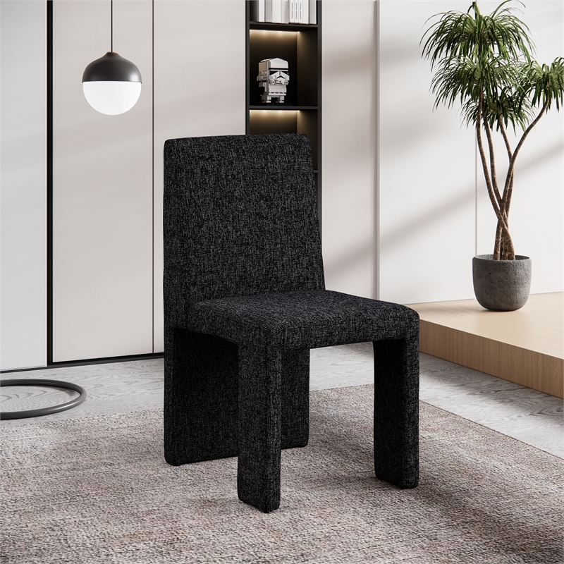 Pemberly Row Black Linen Textured Fabric Dining Chair (Set of 2)