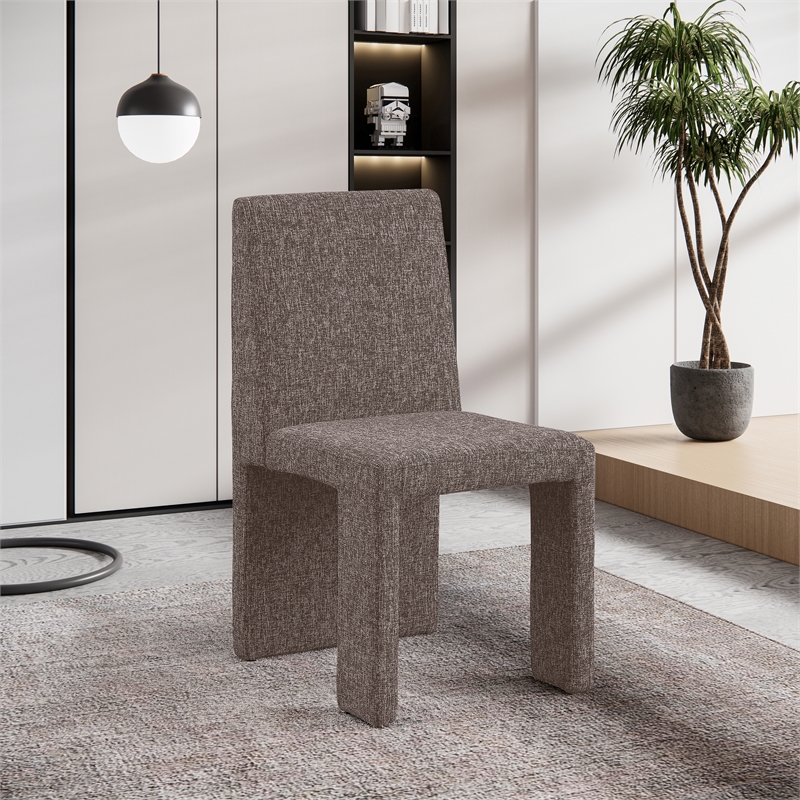 Pemberly Row Brown Linen Textured Fabric Dining Chair (Set of 2)