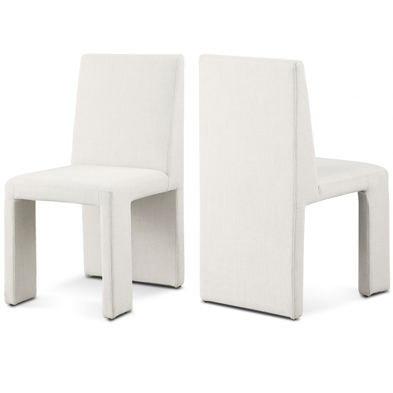 Pemberly Row Cream Linen Textured Fabric Dining Chair (Set of 2)