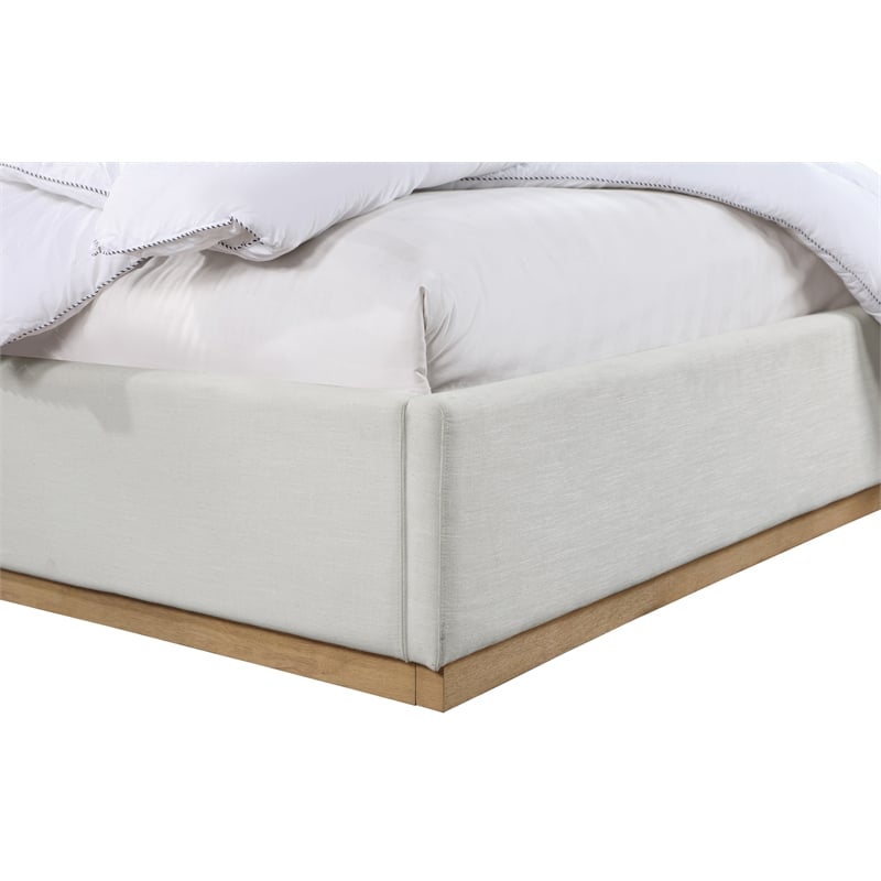 Pemberly Row Contemporary Cream Linen Textured Fabric King Bed