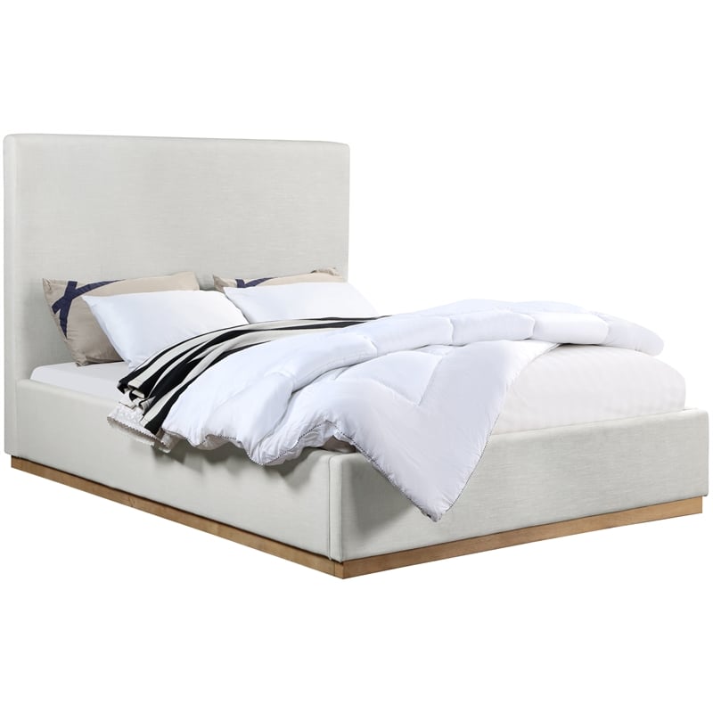 Pemberly Row Contemporary Cream Linen Textured Fabric King Bed