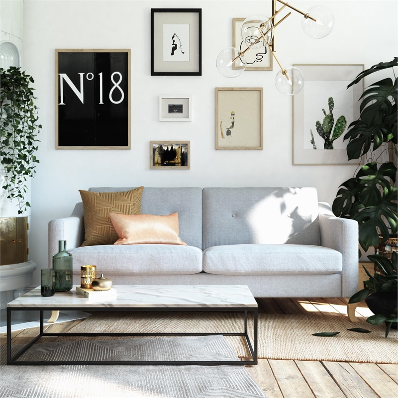 Pemberly Row Contemporary Transitional Sofa in Light Gray Linen