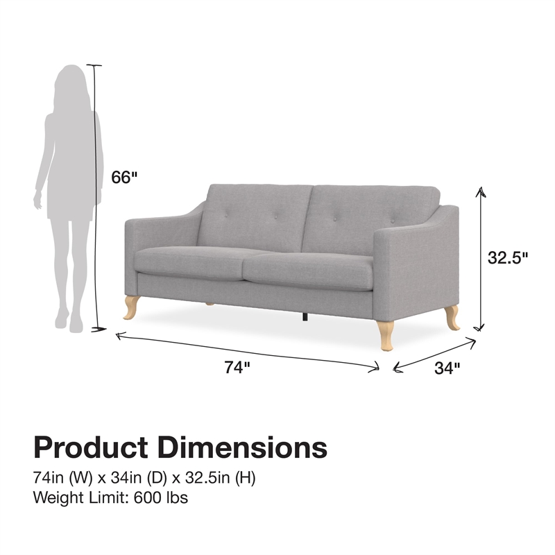 Pemberly Row Contemporary Transitional Sofa in Light Gray Linen