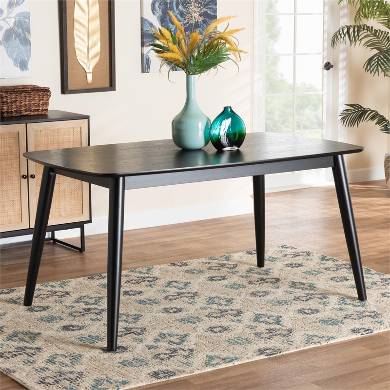 Pemberly Row Mid-Century Modern Black Finished Wood Dining Table