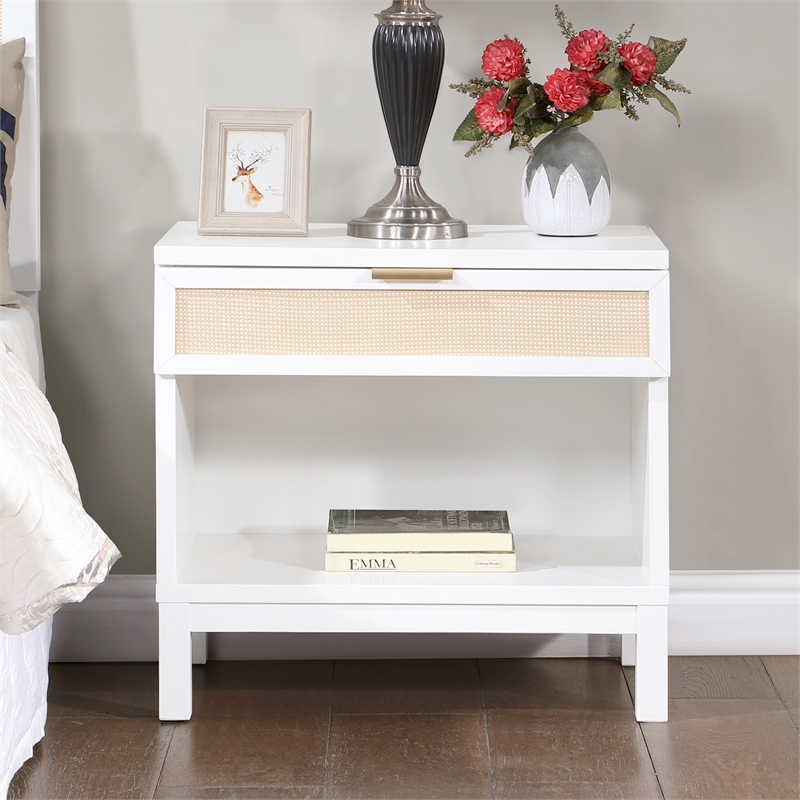 Pemberly Row Contemporary White Wood 1-drawer Storage Nightstand