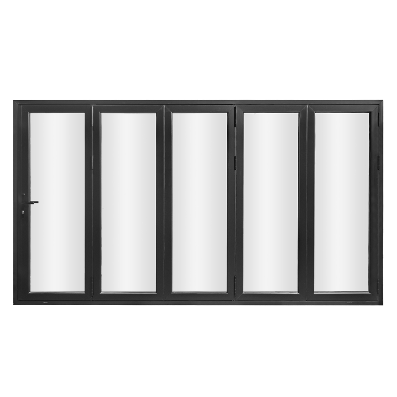 Pemberly Row 5 Panels Alumium Folding Door - Black Folded Out From Left To Right