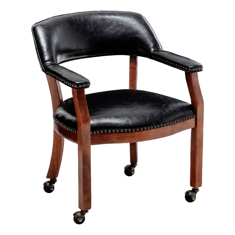 Pemberly Row Armchair with Wheels in Black Faux Leather Fabric