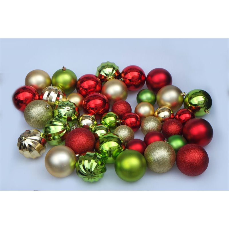 Pemberly Row 40 Piece Christmas Tree Ornament Set in Red Green and Gold