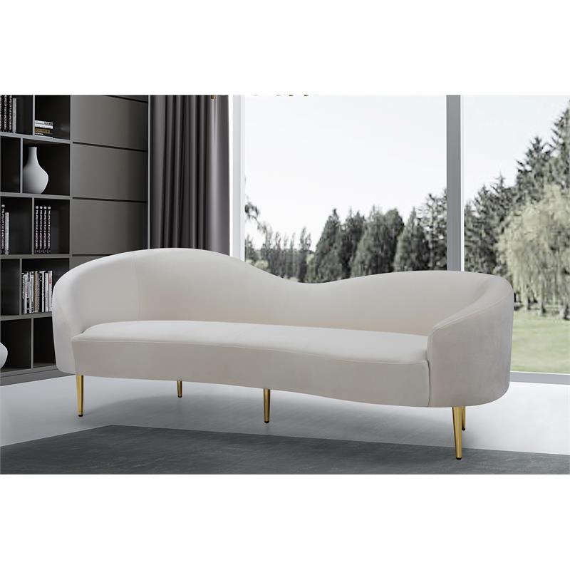 Pemberley Row Velvet Cream Sofa Rectangular Curved 85.5