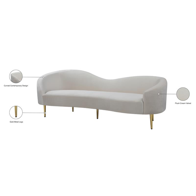 Pemberley Row Velvet Cream Sofa Rectangular Curved 85.5