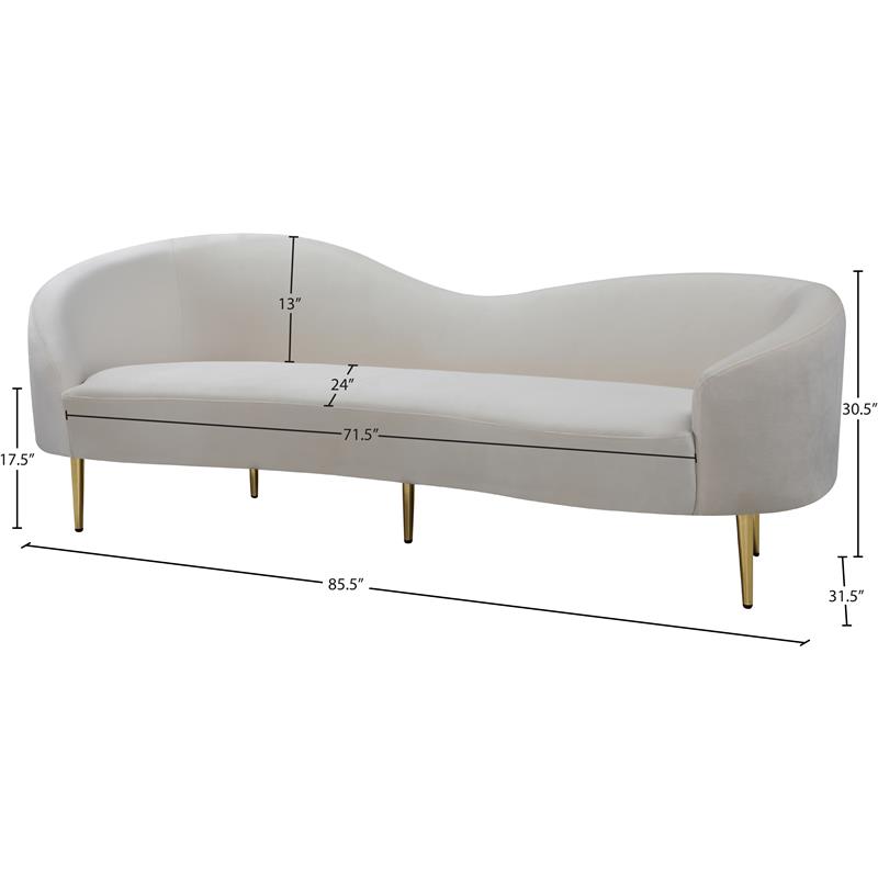 Pemberley Row Velvet Cream Sofa Rectangular Curved 85.5