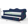 Pemberly Row Upholstered Velvet Wood Daybed with Trundle in Blue